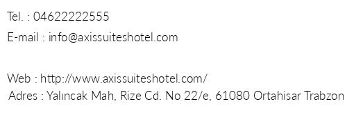 Axis Suites Hotel telefon numaralar, faks, e-mail, posta adresi ve iletiim bilgileri
